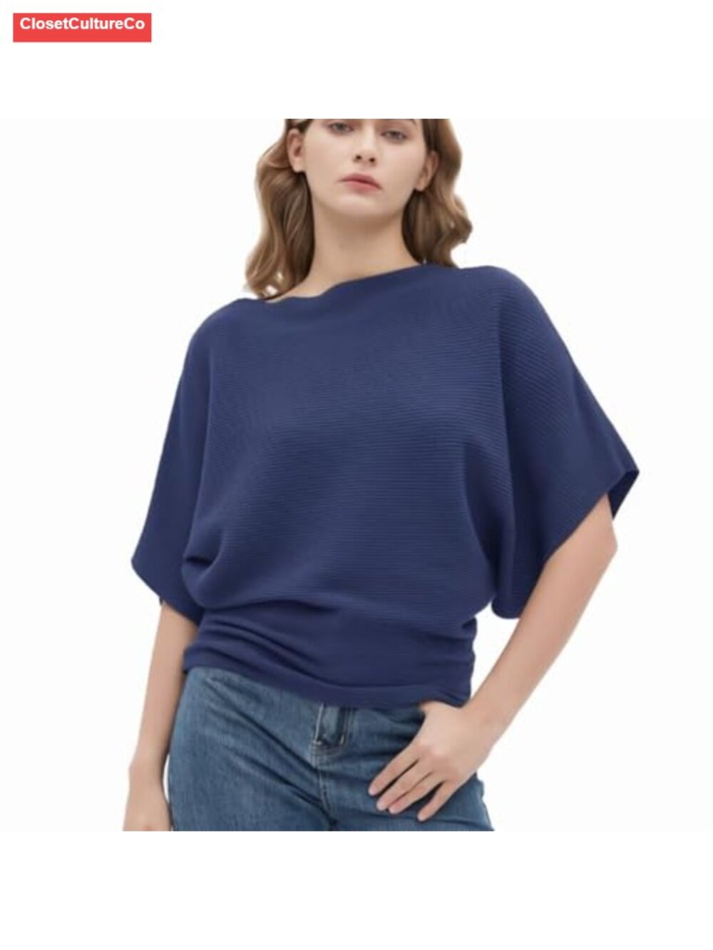 Women's Boat Neck Short Sleeve Dolman Knit Sweater Pullover